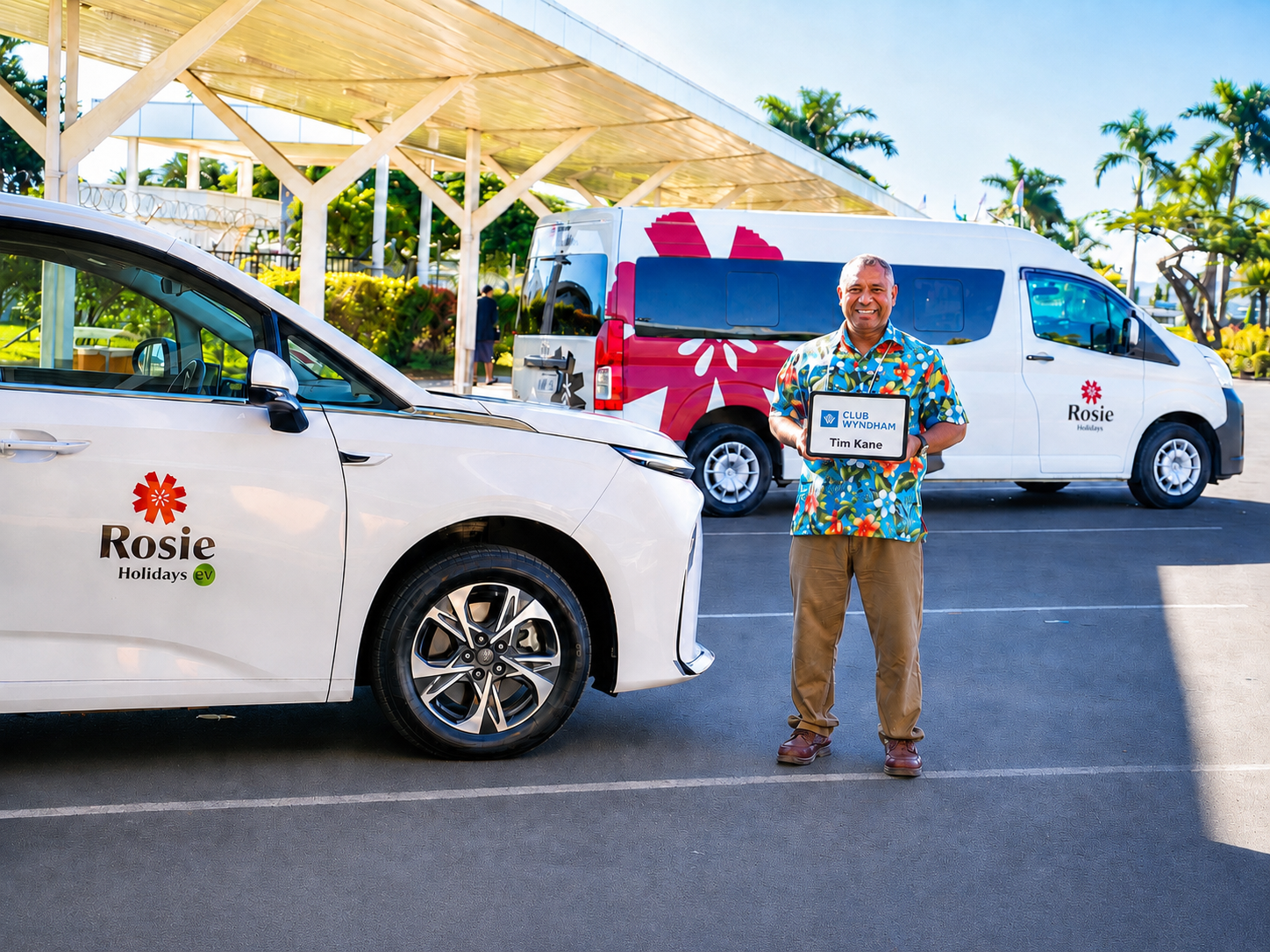 Rosie Holidays EV and van transfer with driver concierge at Nadi Airport